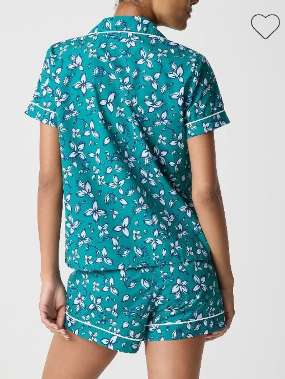 J. Crew Factory Short-Sleeve Cotton Short Pajama Set - White Bright Spearmint - Picture 3 of 11